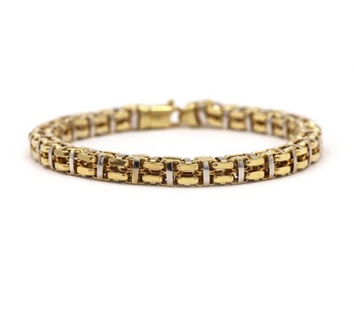 Unique Link Checker Two Tone 10K Yellow White Gold Chain Men s Unisex Bracelet