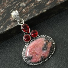 Rhodonite Garnet Gemstone Ethnic Handmade Pendant Jewelry 2.4