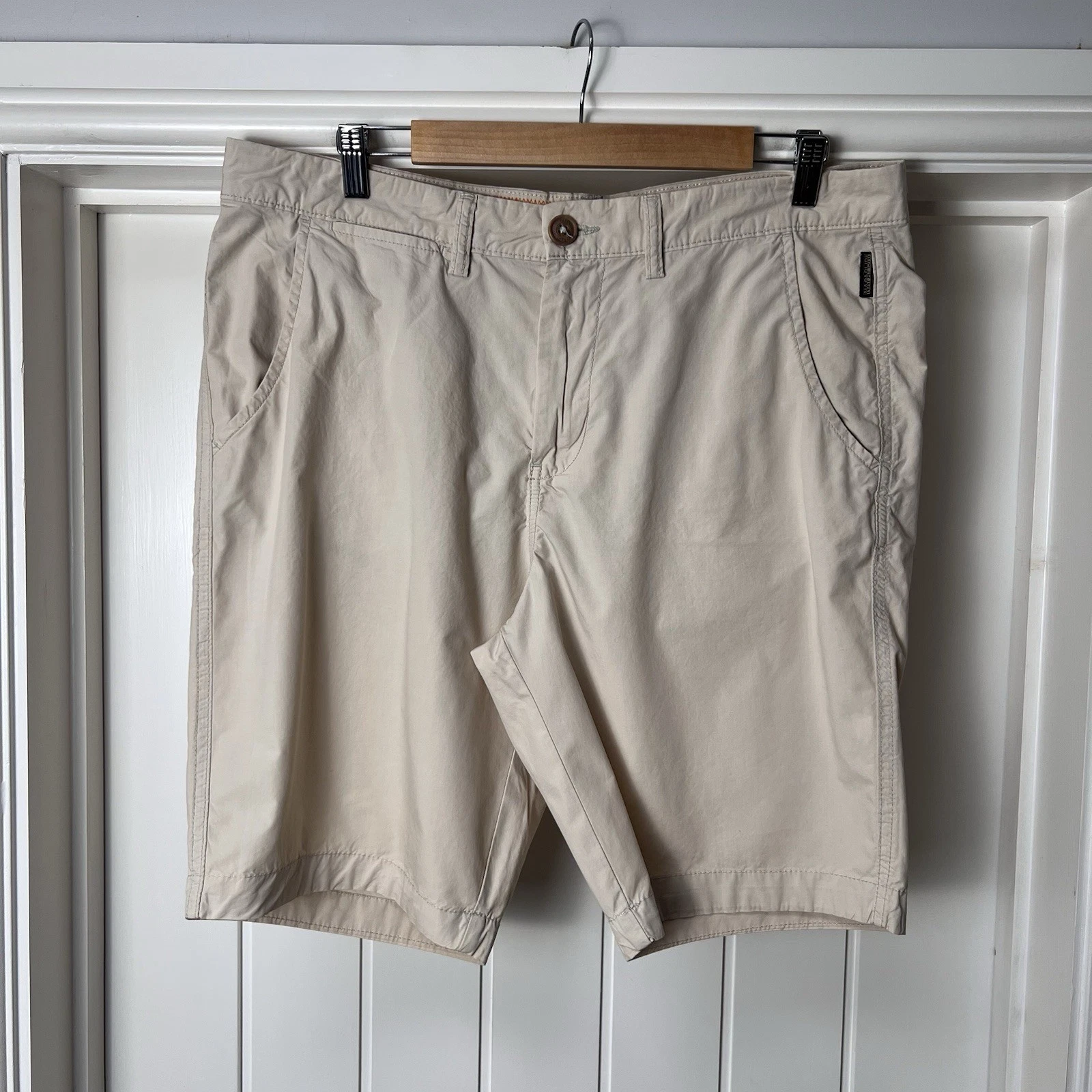 Napapijri Shorts Men's W36 Beige 100% Cotton Hiking Outdoors Summer Pockets