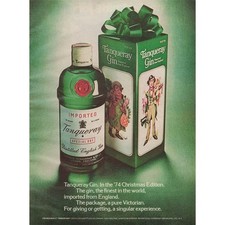 1974 Tanqueray Gin Vintage Print Ad Christmas Edition Green Bottle Victorian