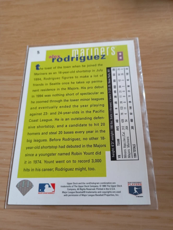 1995 Upper Deck Collectors Choice ALEX RODRIGUEZ Seattle Mariners Rookie Class - Image 2 of 2