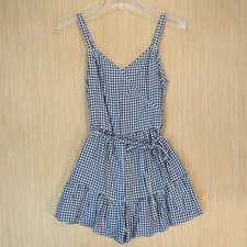 Hollister Mini Dress Womens Small Black Gingham Smocked Plaid Retro Western