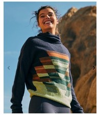 PRANA Frosted Pine Long Sleeve Knit Turtleneck Sweater Retro Oversize Large Cozy