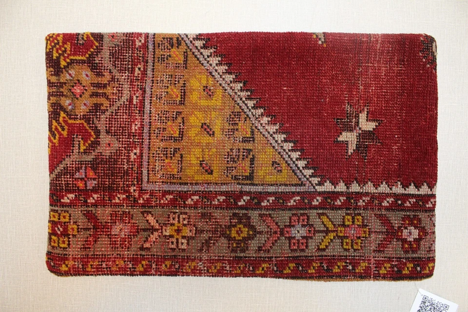Vintage Turkish Kilim Pillow Cover 12x20 Red Yellow Tribal Rug Cushion Handmade - Image 2 of 4