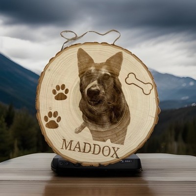 Custom Pet Portrait Wood Slice Sign | Rustic Pet Memorial Gift | 10x10'' Size