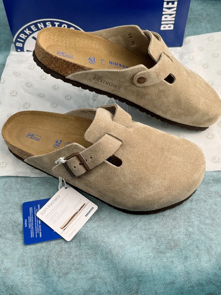 Nuevo Birkenstock Boston Taupe Gamuza Estrecha/Ancha Suela de Corcho con EU37-45 unisex Foto 3 de 4