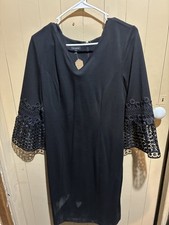 Talbots Black Lace Bell Sleeve Ladies Pencil Sheath Dress - Size 10