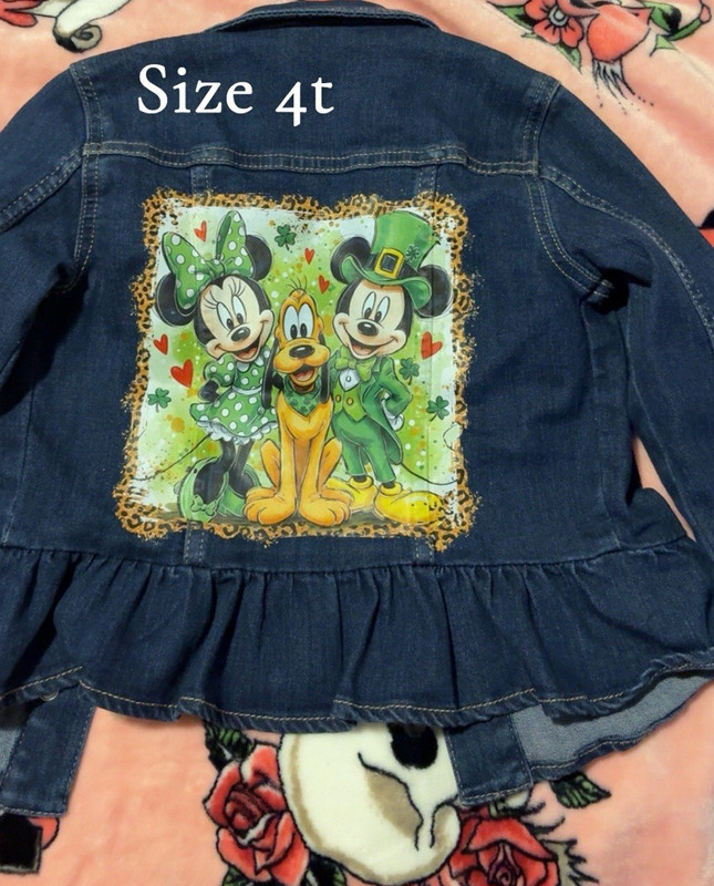 Disney Girls Blue Denim Jacket Minnie Mickey Pluto Graphic Button Pockets 4T