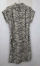 NWOT Tahari M 100% Linen Brown Zebra Shirt Dress Coastal Core Easy Care Quality