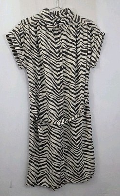 NWOT Tahari M 100% Linen Brown Zebra Shirt Dress Coastal Core Easy Care Quality