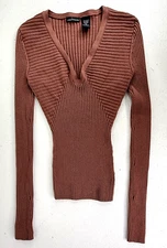 VTG Moda International Victorias Secret Y2K Ribbed Top Long Sleeve V-Neck Sz M