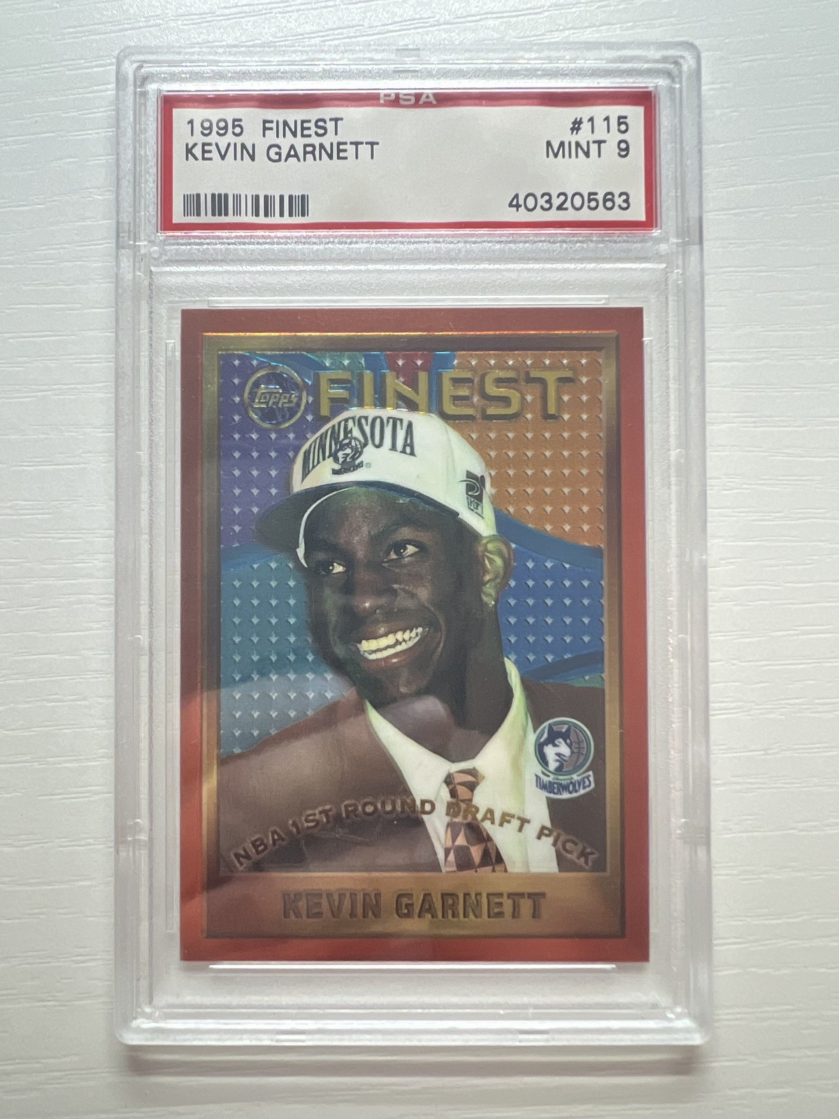 1995-96 Topps Finest Kevin Garnett Rookie RC #115 Minnesota Timberwolves PSA 9