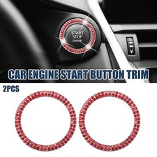 2 Pcs Bling Car Engine Start Stop Button Cover One Click Push Start Button Red