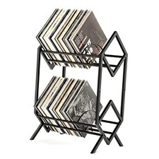 2-Tier-Vinyl-Record-Storage-Holder With Dividers, 200 LPs Albums 2 Tier Black