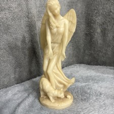 Tupton Angel with Cat Figurine 9" Alabaster Effect Resin Angel Statue Ornament
