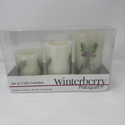 Pfaltzgraff Winterberry Set of 3 LED Candles Flameless Flickering  Sealed Box