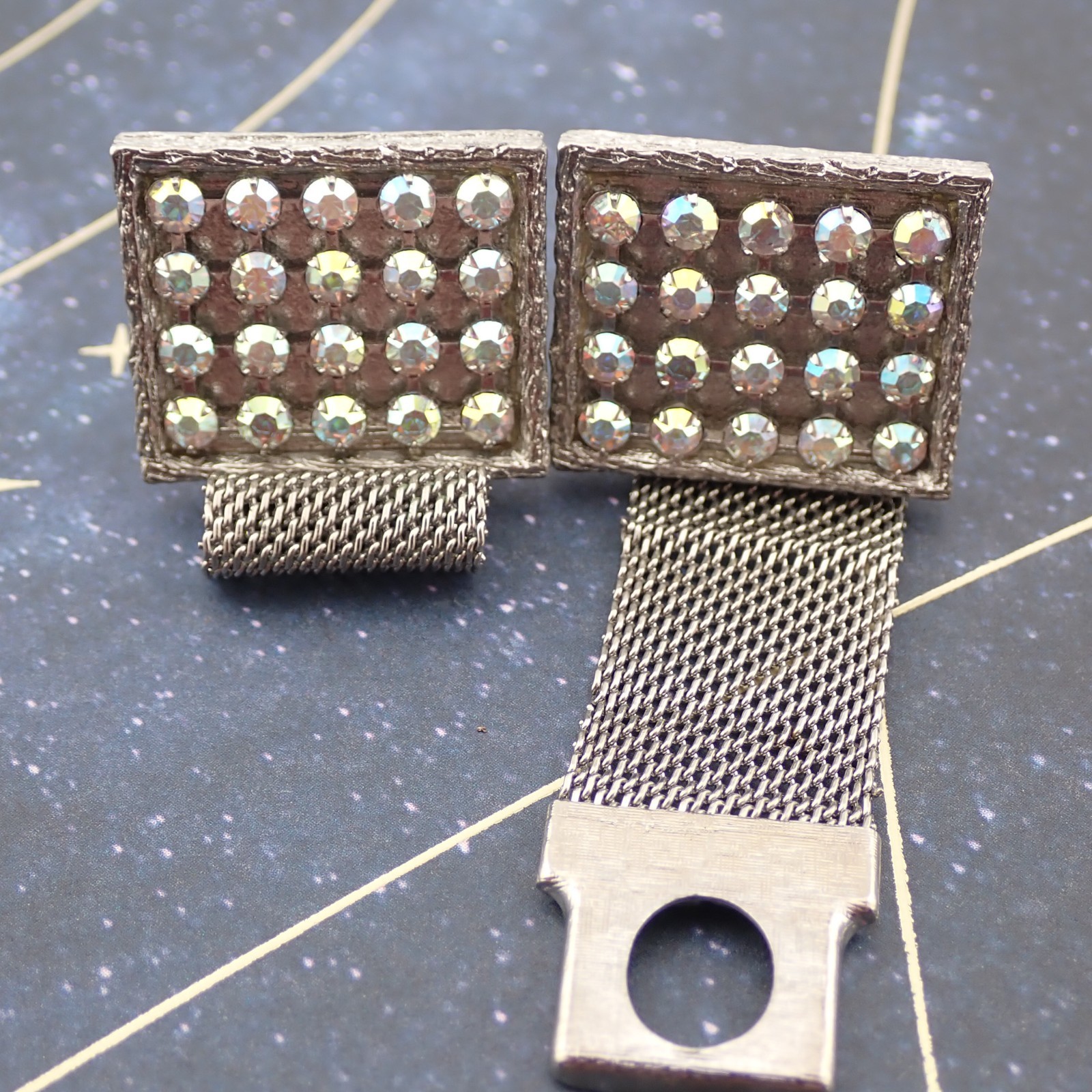 VTG AB Rhinestone Multi Row Rectangular Silver To… - image 2