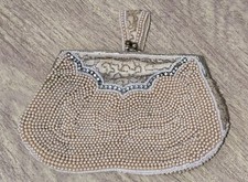 Antique Cream White Beaded Finger Purse Evening Clutch ART DECO 1920's