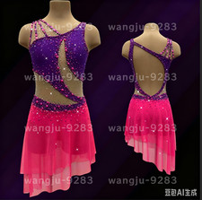Ice skating dress Competition Figure Skating Twirling Costume purple pink