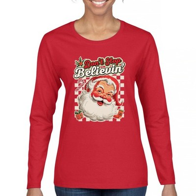 Don't Stop Believing Santa Claus Women's Long Sleeve T-shirt Merry Xmas Bells