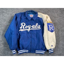 Vintage Starter Kansas City Royals Baseball Jacket Men's Large Blue White Lined