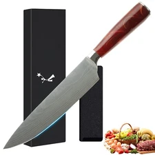 8" Damascus Chef Knife - Sharp Japanese Meat Slicer, Kitchen Sharp Cutlery