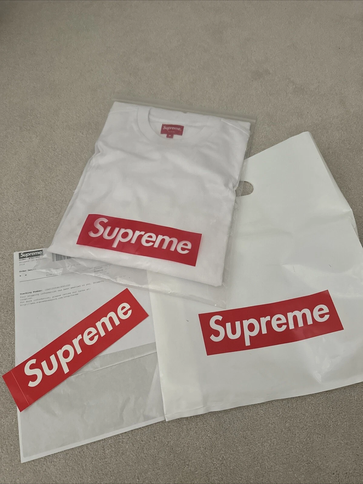 Supreme Knit Panel Stripe L/S Top SS18   Blanc   Medium   Neuf avec étiquette   Sac et autocollant