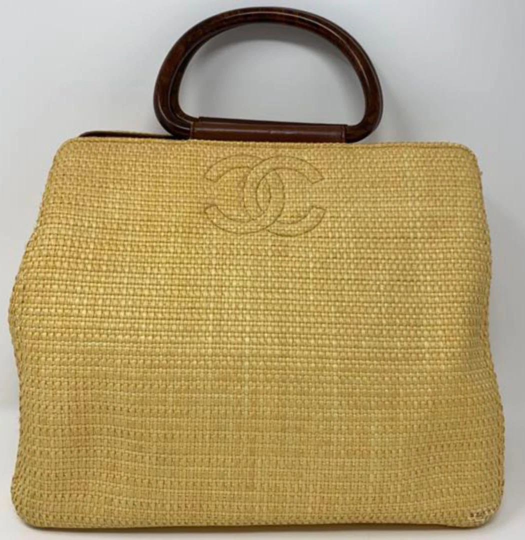 Chanel Beige Woven Leather Raffia Tote Chanel