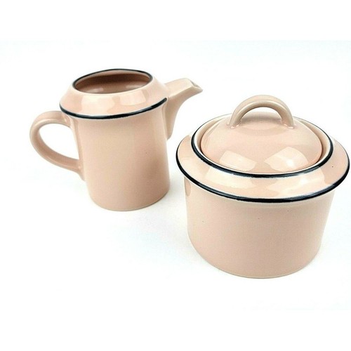 Studio Nova Neapolitan Opal Creamer Sugar Bowl Set Japan Peach W Teal Trim - Picture 2 of 12