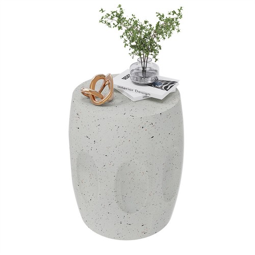 Lightweight Concrete Table Outdoor Accent Table Round Side End Table Off-white - Picture 10 of 12
