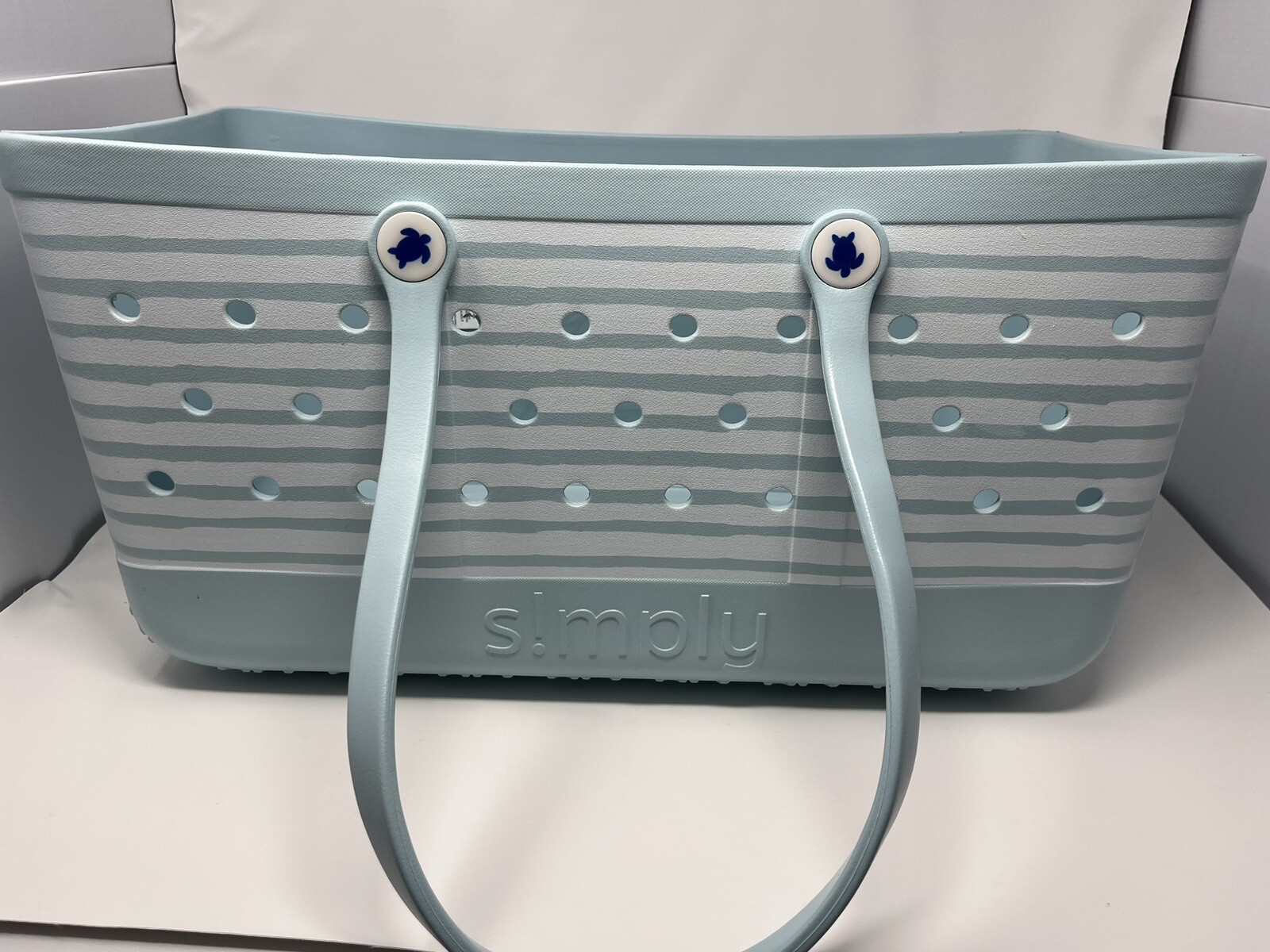 simply southern bogg bag xl 21x12” 11” deep baby blue/white stripes