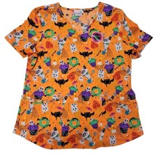 Scrubstar Women's Orange Halloween Scary Sweets Scrub Top Multicolor Size XL