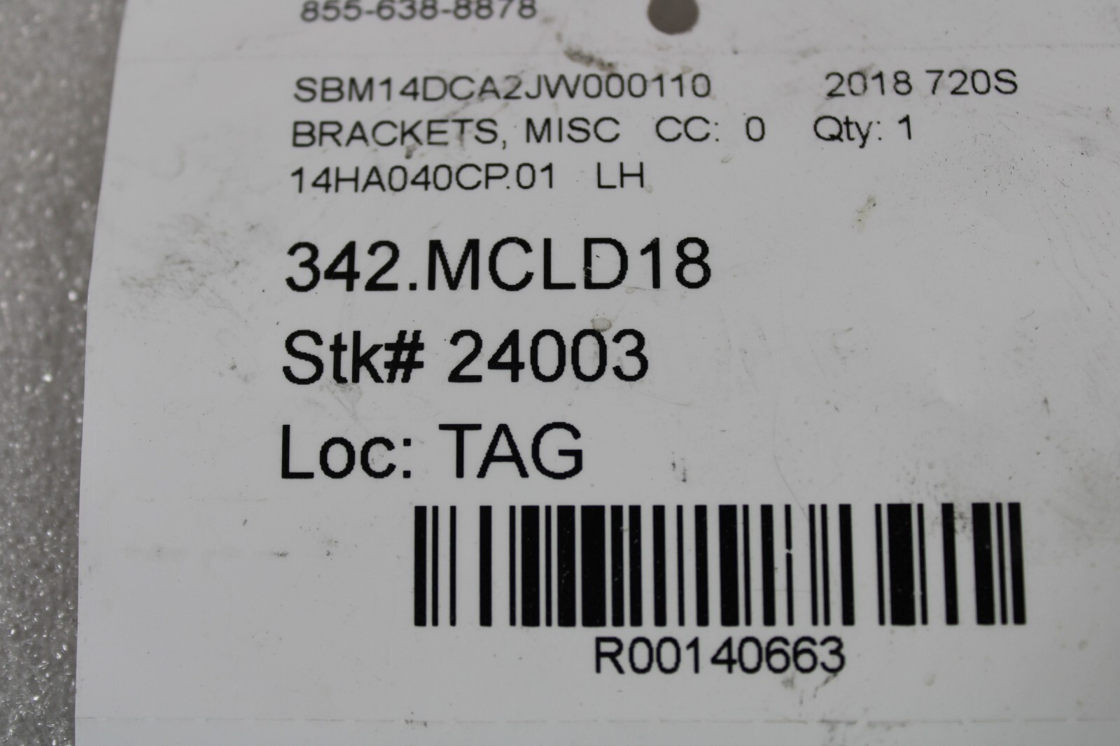 McLaren 720S, Muffler/Transmission Bracket, Used, P/N 14HA040CP