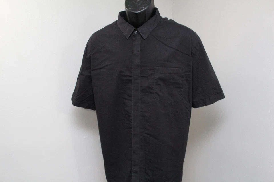 7 Diamantes Diseñador Abotonado Negro Manga Corta Frontal Algodón Elástico Para Hombres 3XL Foto 3 de 4