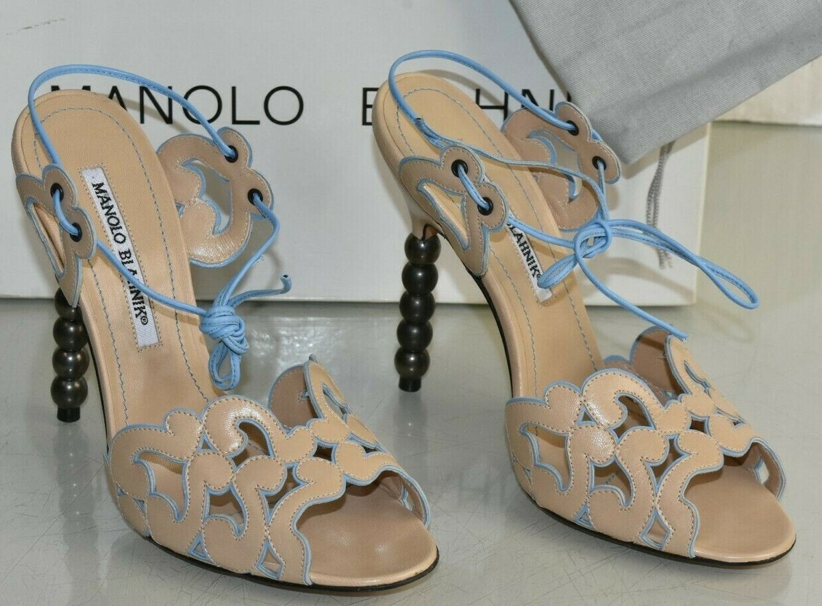 Sandales Talons Manolo Blahnik DUNA - Taille 36 - Beige, Bleu, Nude - Talons Très Hauts - Neuf