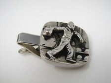 Vintage Silver Tone Figural Bowler Tie Clip Bar