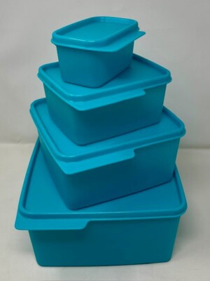 Tupperware Keep Tabs Container Square  2.5L  / 10.5cup   Aqua Color Set of 4 New