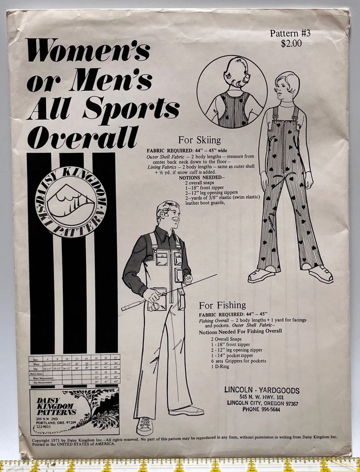 1971 Vintage Daisy Kingdom SPORTS OVERALL Skiing Fishing Jumpsuit Waist 22.5-36" - Image 2 of 4