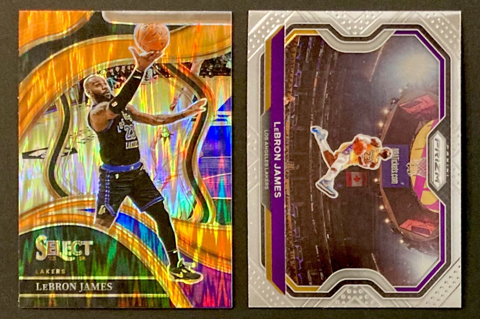 LeBron James 2023 Select Courtside ORANGE TECTONIC SP & 2020 Prizm Kobe Tribute