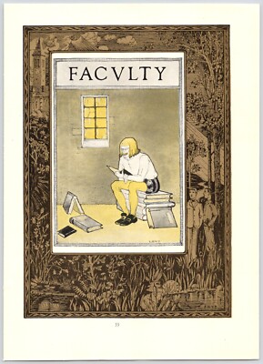 1926 Cornell University Cornellian Faculty Section Illustration Man Reads Books