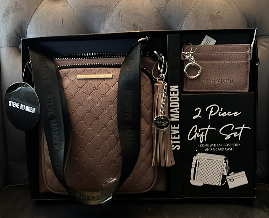 Steve Madden☆ ポーチ付き♪ ナチュラル・BOXトートバッグ NWT! Steve Madden Crossbody Bag W/Card Holder Keychain Box
