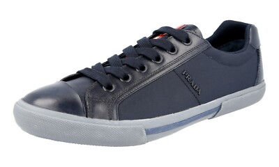 PRADA Leather Nylon RED STRIPE LINEA ROSSA Sneakers 4E3028 NEW -  US 7.5 EU 40,5