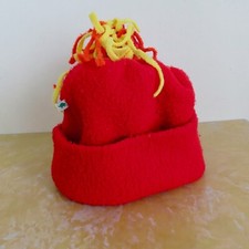 Vintage Turtle Fur Beanie Hat Cap Kids OS Red Yellow Fleece Outdoor Ski Unisex