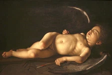 SLEEPING CUPID HUMAN BODY BAROQUE ITALIAN PAINTING BY CARAVAGGIO REPRO