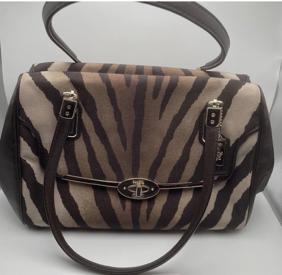 Authentic Coach Madison Brown Zebra Print Madeline Satchel 26634