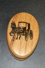 Oak Wood Towel Holder - Kitchen or Bath Hook, Amish Farmhouse Horse Buggy Marble