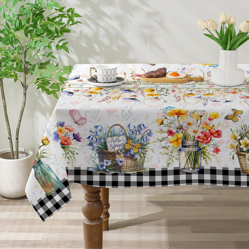 Spring Tablecloth 60X104 Inches for Rectangle Tables- Floral Spring Decorations