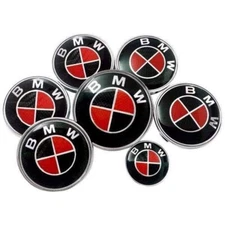 For BMW Black Red Emblem wheel Center Caps 7PCS Set 82/74mm 68mm 45mm hood M5 M6