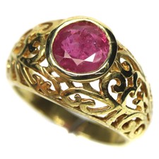 Gemstone 8 mm. Red Ruby Jewelry Ring 925 Silver 18K Gold Size 7.75