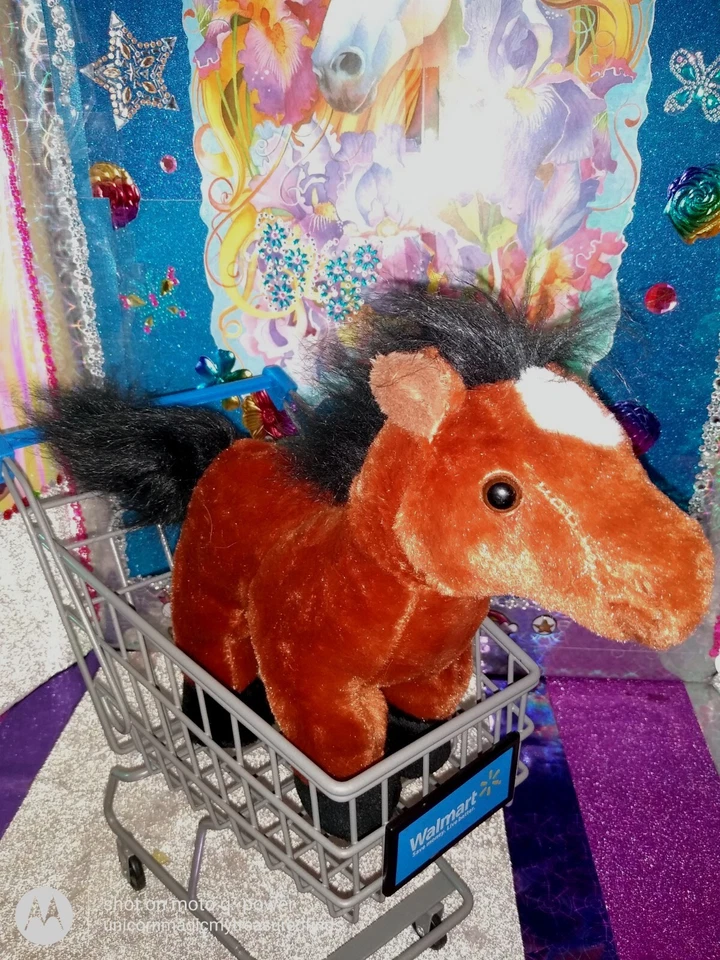 🦄Ganz / Webkinz "Brown Arabian" Horse w/Fluffy Black Mane Tail HM101 10" Plush! - Image 3 of 4
